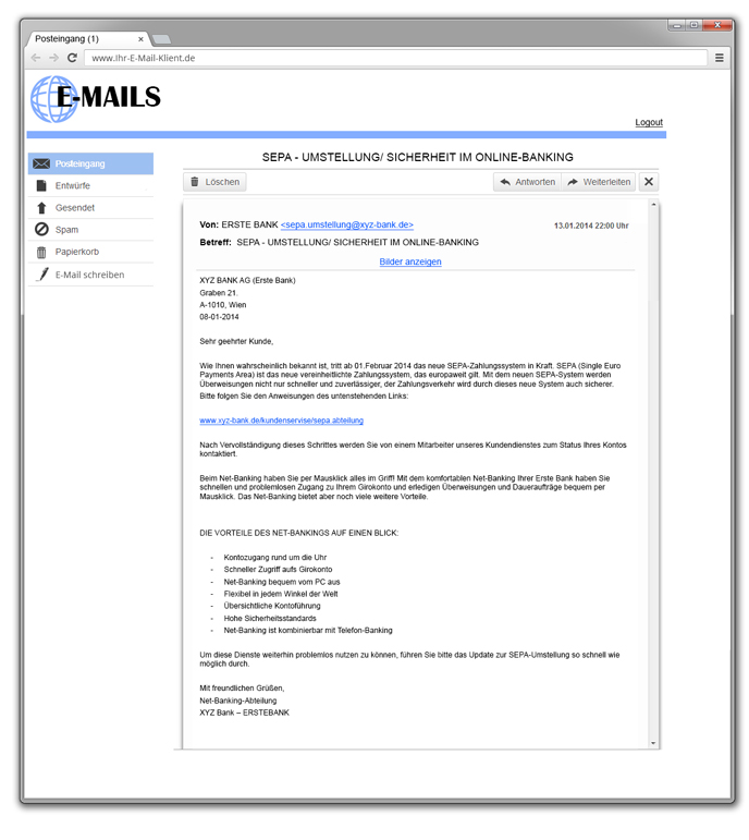 Beispiel Phishing-E-Mail