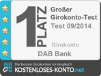 Platz 1 Testsiegel, Girokonto Test 2014/09
