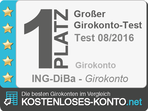 Platz 1 im Girokonto-Test 08/2016 von Kostenloses-Konto.net